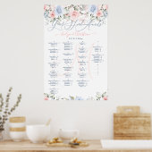 Poster Plan de table Monogram Blush & Dusty Blue Roses (Cuisine)