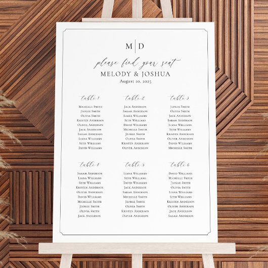 Poster Plan de table Monogramme 6 tables Trouvez votre si
