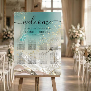 Poster Plan de table   Océan sarcelle Rivage éthéré