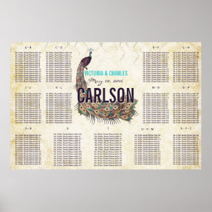 Poster Plan de table Paon Moderne Vintage