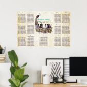 Poster Plan de table Paon Moderne Vintage (Bureau à domicile)