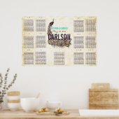 Poster Plan de table Paon Moderne Vintage (Cuisine)