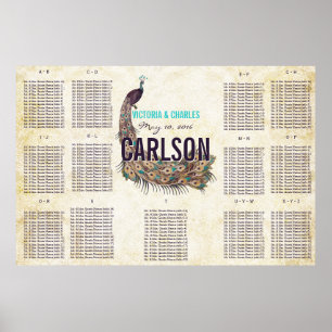 Poster Plan de table Paon Moderne Vintage
