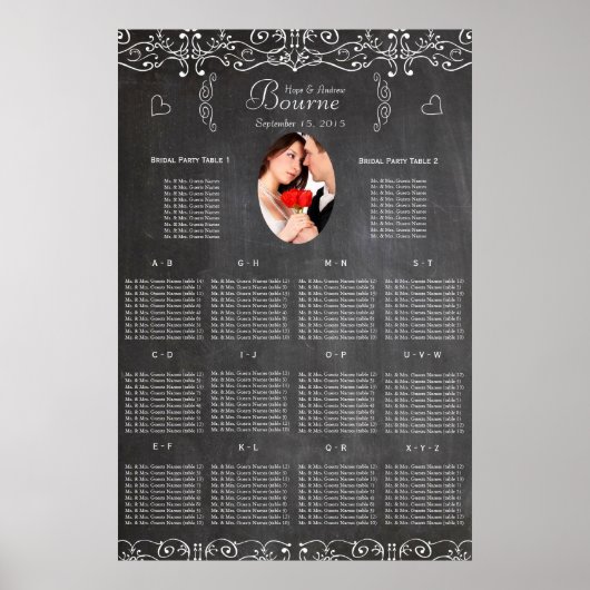 Poster Plan de table photo ardoise moderne vintage (Devant)