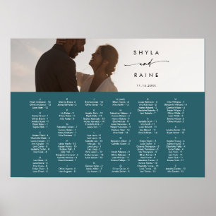 Poster Plan de table photo bleu sarcelle Bohème chic