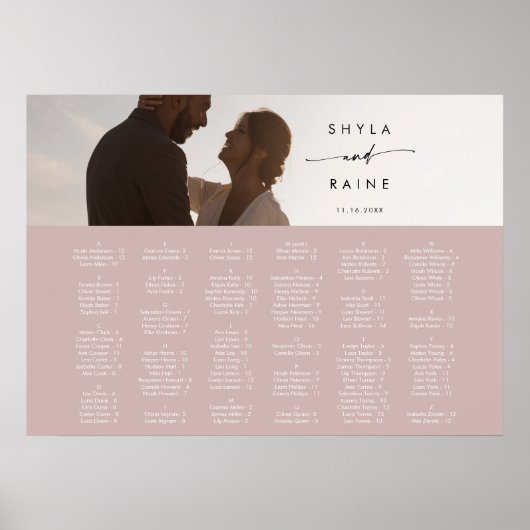 Poster Plan de table photo rose poudrée Boho Chic (Devant)