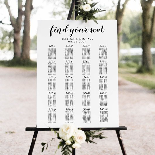 Poster Plan de table pour 20 tables pour grand mariage