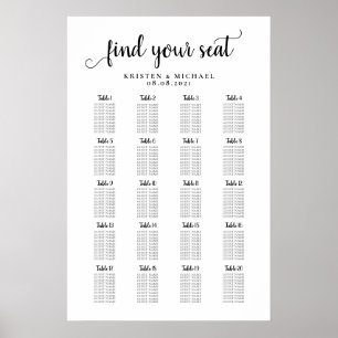 Poster Plan de table pour 20 tables pour grand mariage
