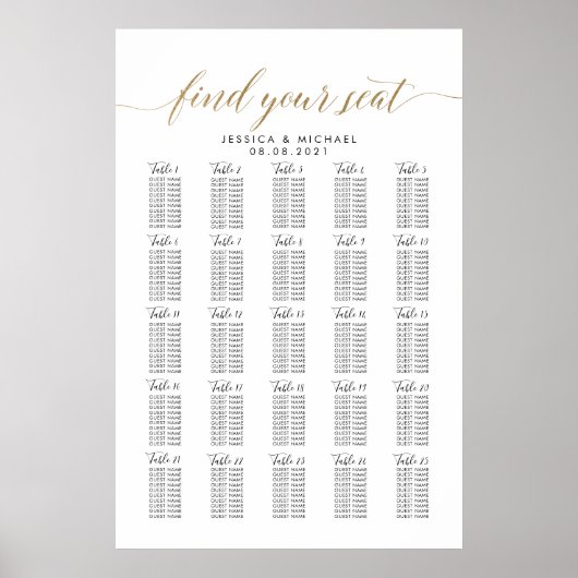 Poster Plan de table pour 25 tables et 250 invités pour u (Devant)