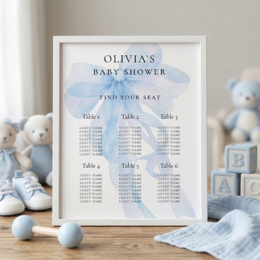 Poster Plan de table pour Baby Shower avec un nœud bleu 6