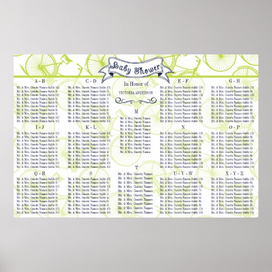 Poster Plan de table pour invités pour une fête prénatale (Devant)