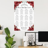 Poster Plan de table Quinceañera Fleurs Rouges Argent Mis (Bureau à domicile)
