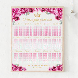 Poster Plan de table Quinceañera Princesse Rose 15 ans