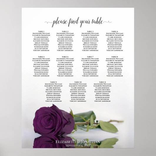 Poster Plan de table Romantique Rose Violet Prune 11 (Devant)