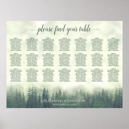 Poster Plan de table Rustique 21 Table Verte Pins Mariage (Devant)