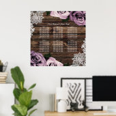 Poster Plan de table rustique en bois avec roses mauves p (Bureau à domicile)