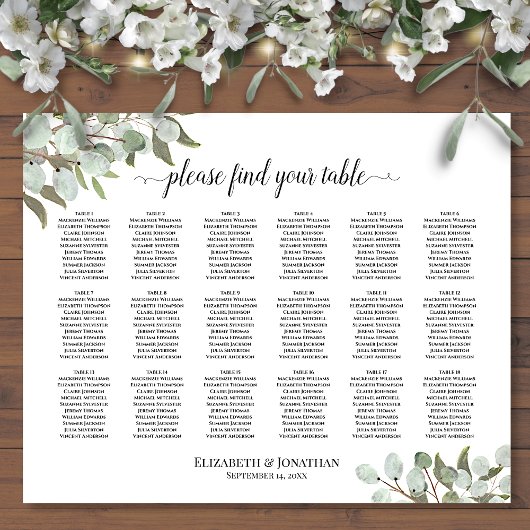 Poster Plan de table rustique eucalyptus pour 18 tables d
