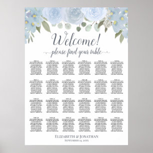 Poster Plan de table Rustique Fleurs Bleu Poussiéreux 24