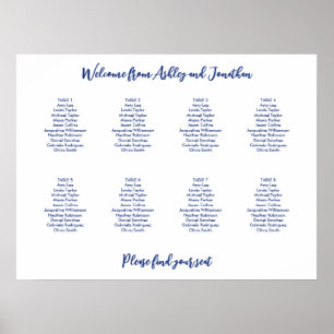 Poster Plan de table simple 8 tables bleu foncé