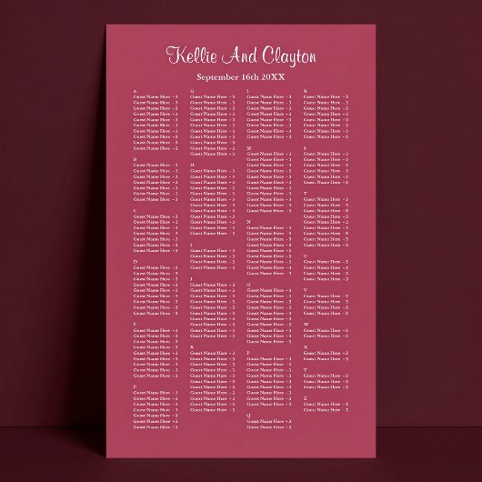 Poster Plan de table simple de mariage bordeaux 200