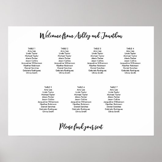 Poster Plan de table simple moderne pour 7 tables (Devant)