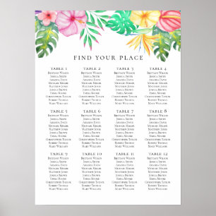 Poster Plan de table tropical. Mariage exotique d'été