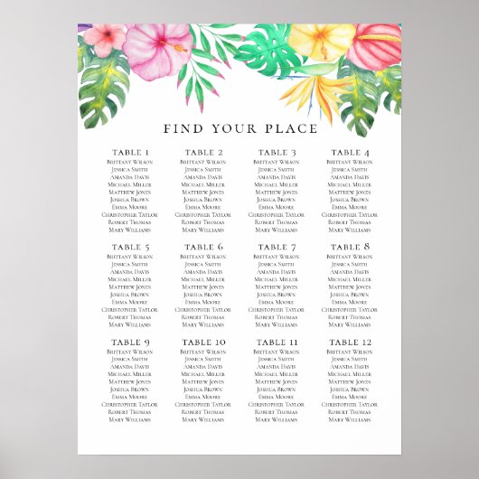 Poster Plan de table tropical. Mariage exotique d'été (Devant)
