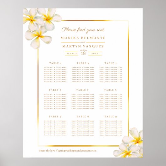 Poster Plan de table tropical pour un mariage aux frangip (Devant)