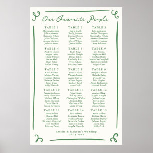 Poster Plan de table vert dessiné à la main avec fantaisi