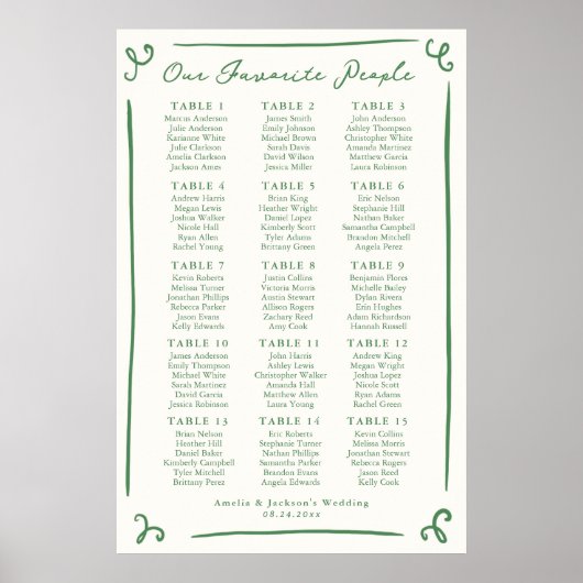 Poster Plan de table vert dessiné à la main avec fantaisi (Devant)