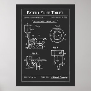 Poster Plan de toilettes breveté à chasse d'eau