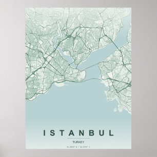 Poster Plan de ville d'Istanbul Turquie Design Minimalist