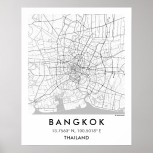 Poster Plan de ville personnalisé de Bangkok Thaïlande Af