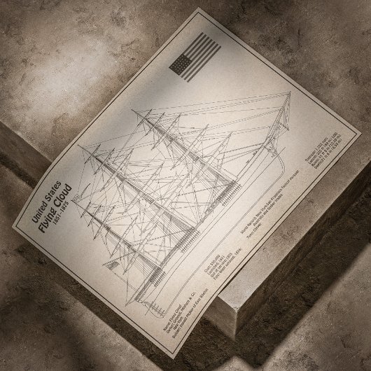 Poster Plan de voilure du navire Clipper Flying Cloud - P