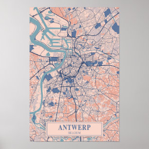 Poster Plan de voyage de la ville venteuse d'Anvers Belgi
