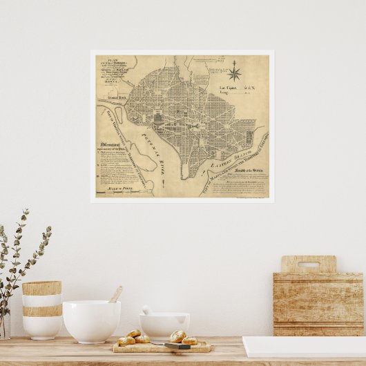 Poster Plan de Washington DC Map 1792 (Cuisine)