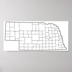 Poster Plan des comtés du Nebraska blanc