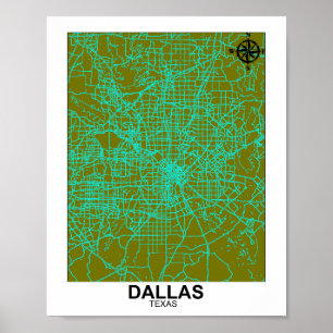 Poster Plan des rues de Dallas