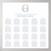 Poster Plan des tables de 20 mariages bleu foncé ovale (Devant)