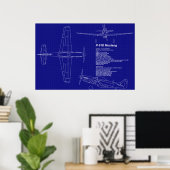 Poster Plan directeur de l'avion | P-51 Mustang (Bureau à domicile)