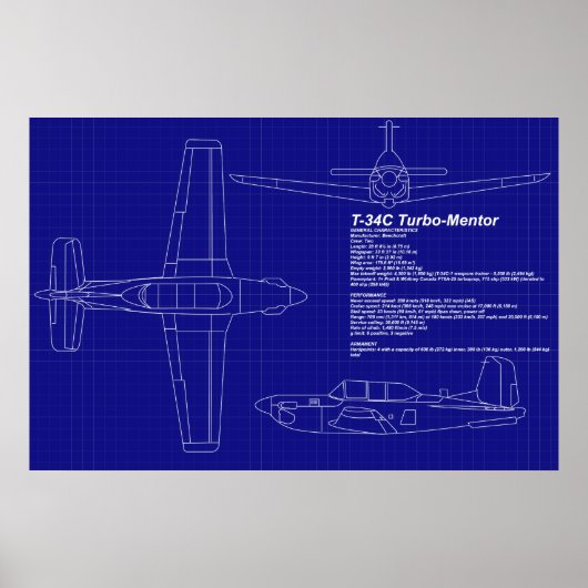 Poster Plan directeur de l'avion | T-34 C Mentor (Devant)