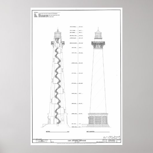 Poster Plan directeur du phare de Cape Hatteras vintage (Devant)