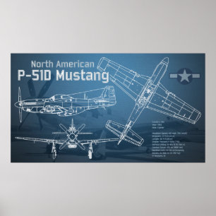 Poster Plan directeur nord-américain P-51D Mustang