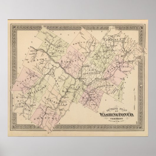 Poster Plan du comté de Washington dans le Vermont (Devant)