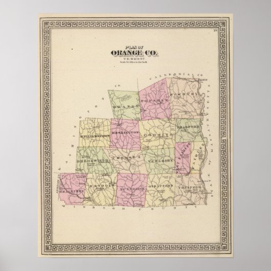 Poster Plan du comté d'Orange dans le Vermont (Devant)
