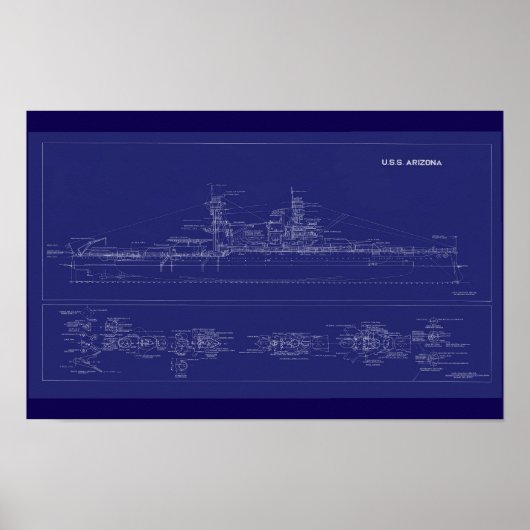 Poster Plan du cuirassé USS Arizona (Devant)