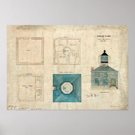 Poster Plan du phare de Prudence Island - Rhode Island (Devant)