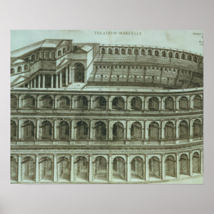 Poster Plan du théâtre de Marcellus, Rome, 1558 (engr