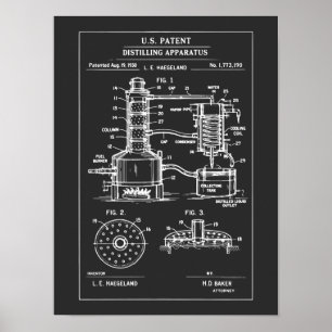 Poster Plan d'une distillation vintage breveté