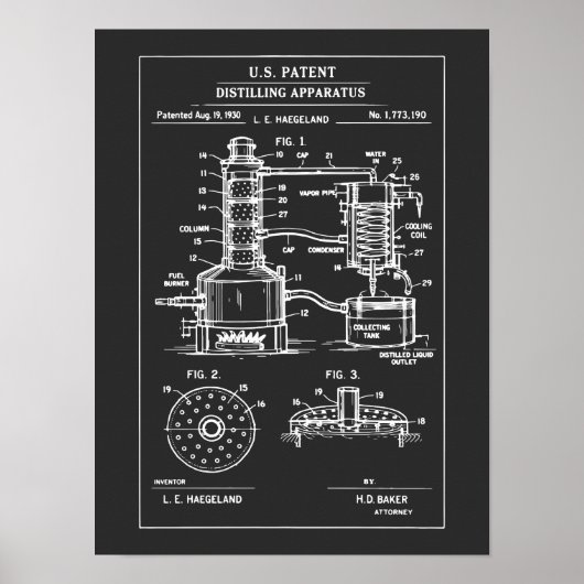 Poster Plan d'une distillation vintage breveté (Devant)